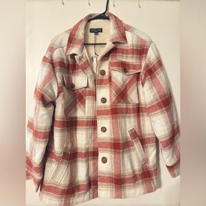 Red plaid fleece lined jacket